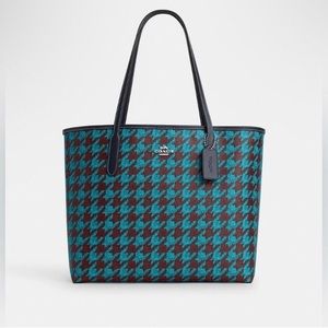 CJ599 Coach City Tote With Houndstooth Print Houndstooth Print